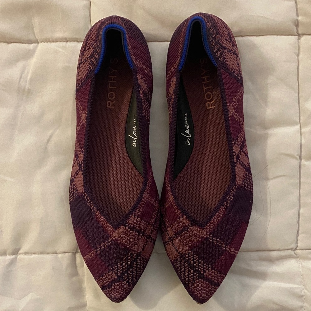 Rothy's purple and lavender Plaid Flats